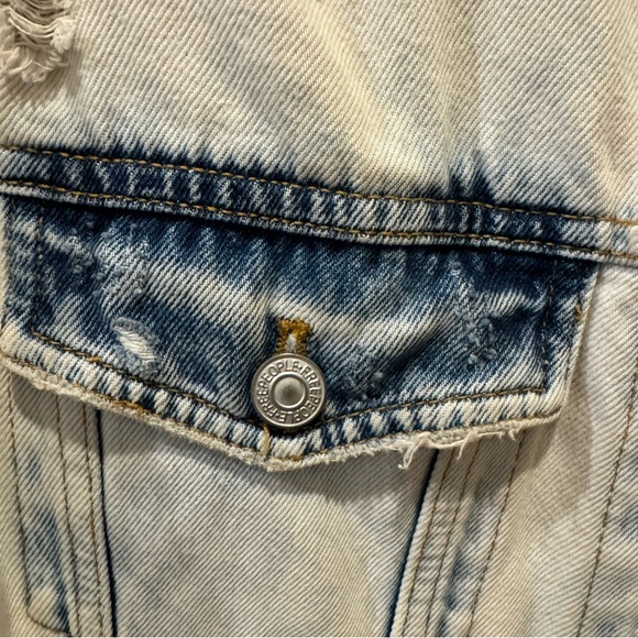 Free People Destroyed Long and Lean Trucker Jacket - Cloud Wash - Picture 3 of 8